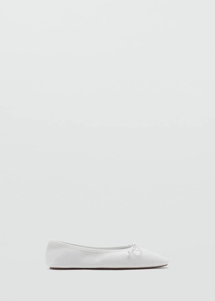 Leather ballet flats with bow — White