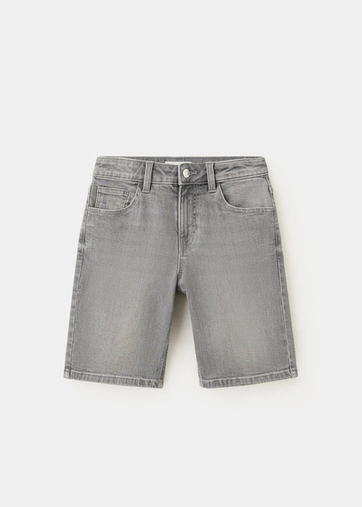 Straight-fit denim bermuda shorts — Denim Grey