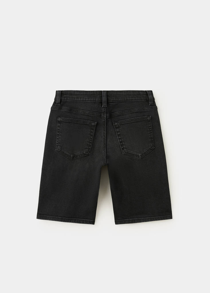 Straight-fit denim bermuda shorts — Black denim