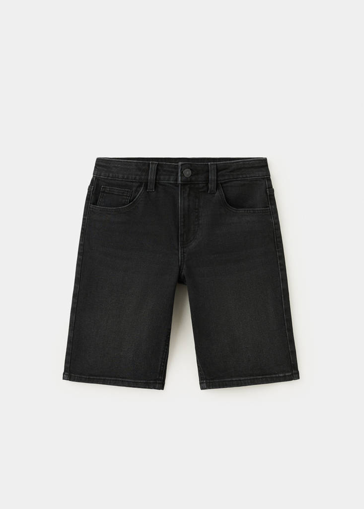 Straight-fit denim bermuda shorts — Black denim