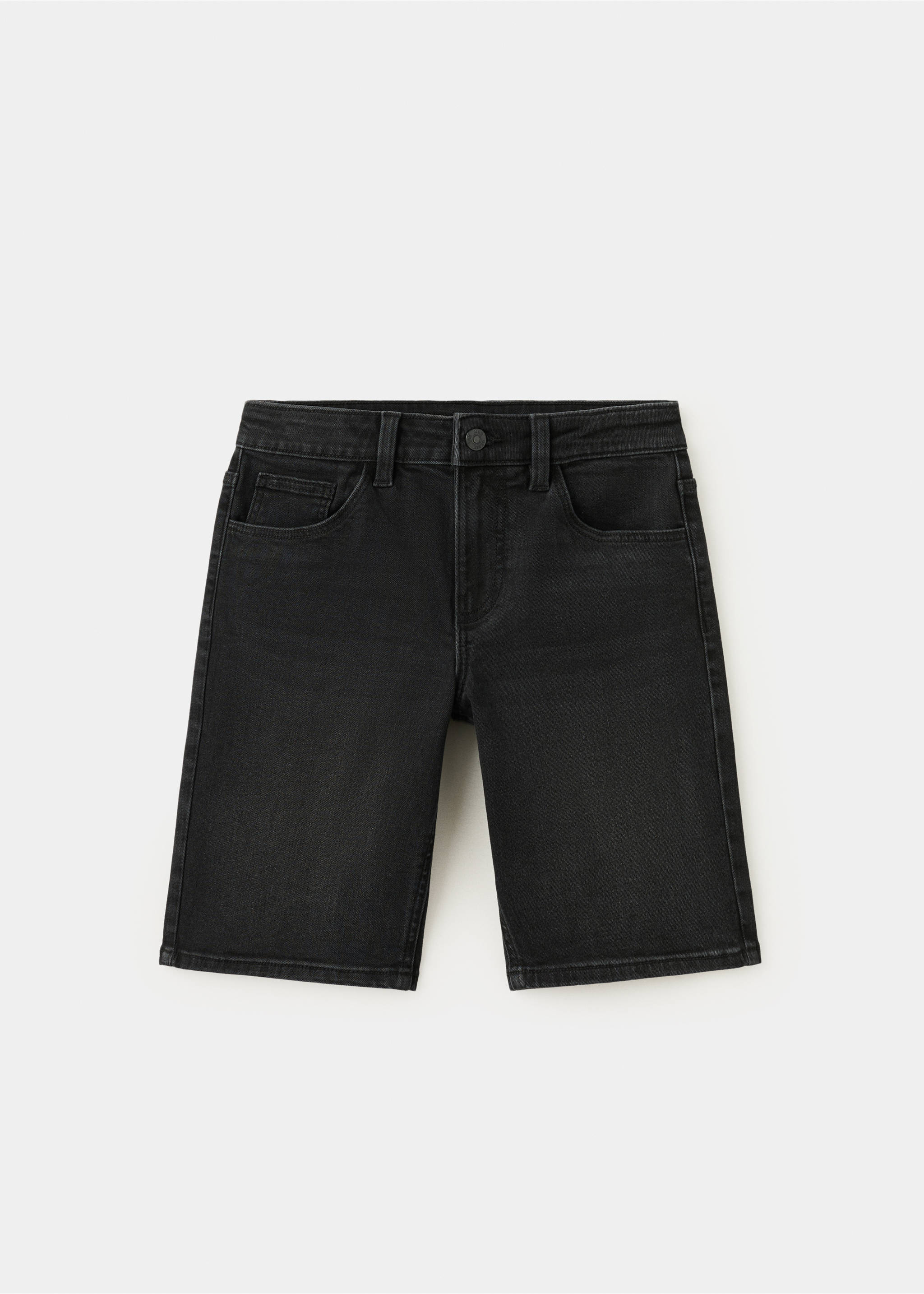 Straight-fit denim bermuda shorts - Article without model, Black denim. Ref: 27076348-00.