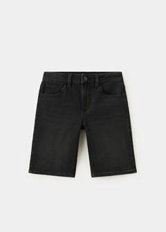 Straight-fit denim bermuda shorts — Black denim 1