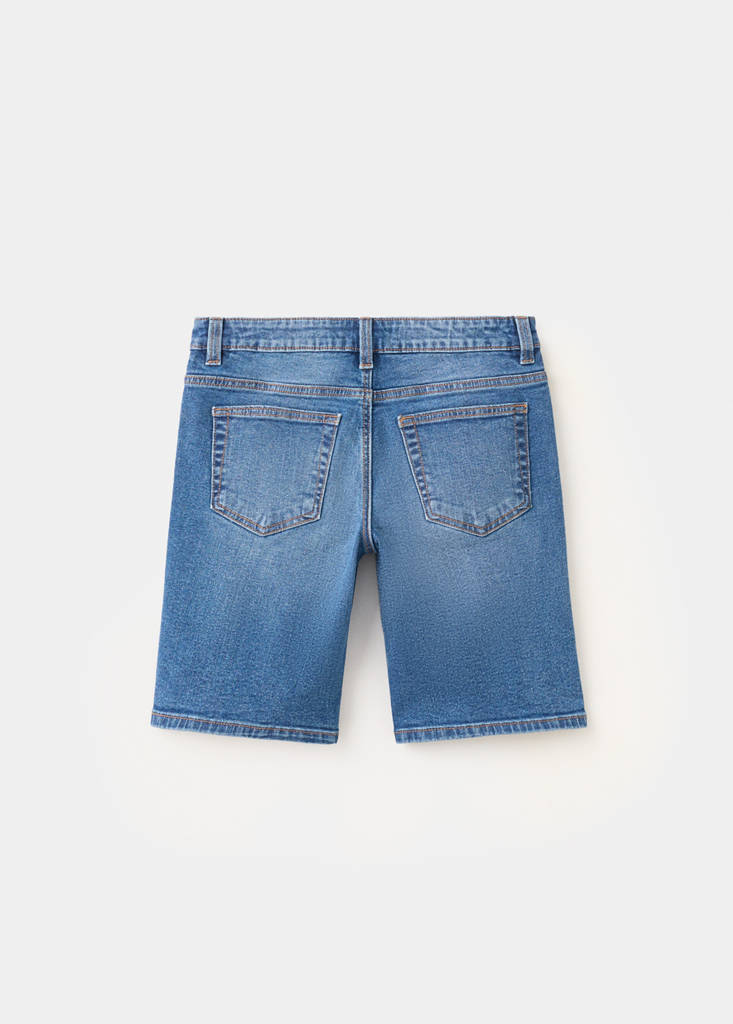 Straight-fit denim bermuda shorts — Dark Blue
