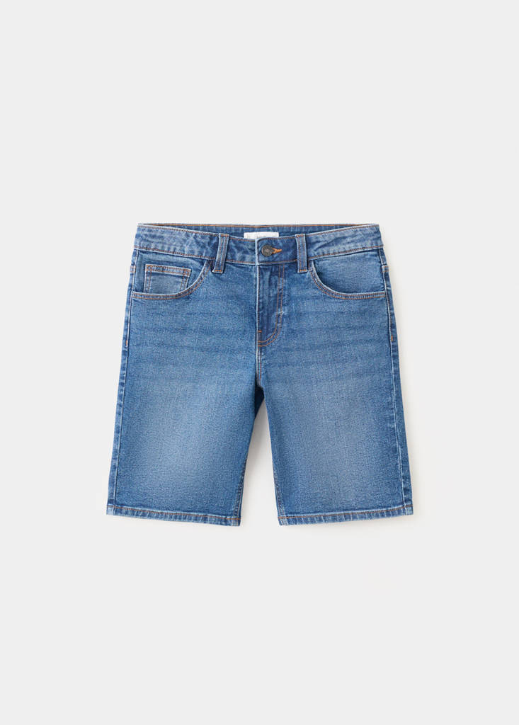 Straight-fit denim bermuda shorts — Dark Blue