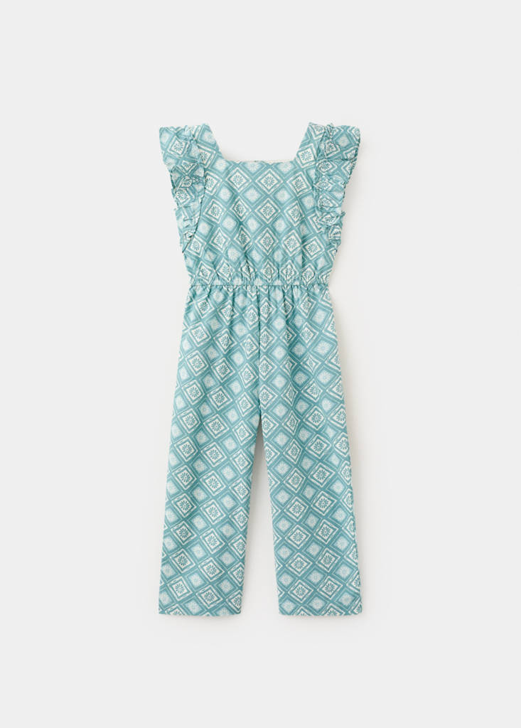 Frills printed jumpsuit — Pastel Green