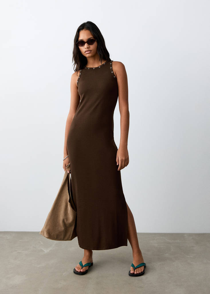 Long studded knit dress — Brown