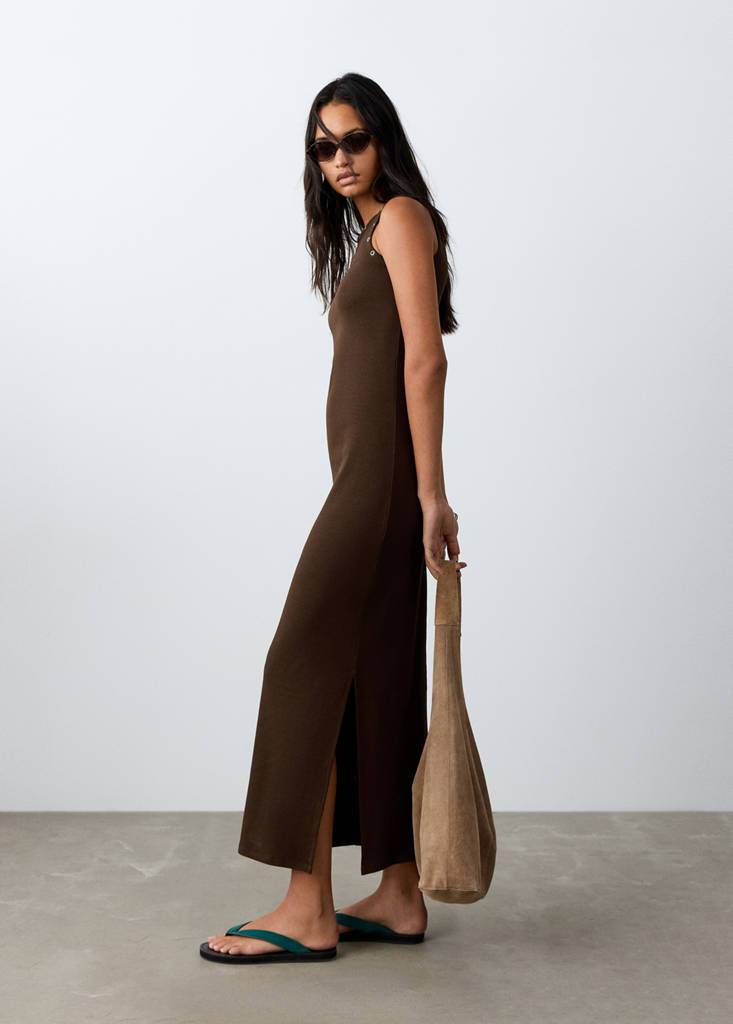 Long studded knit dress — Brown
