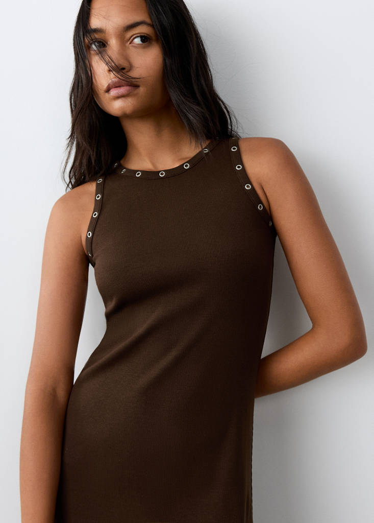 Long studded knit dress — Brown