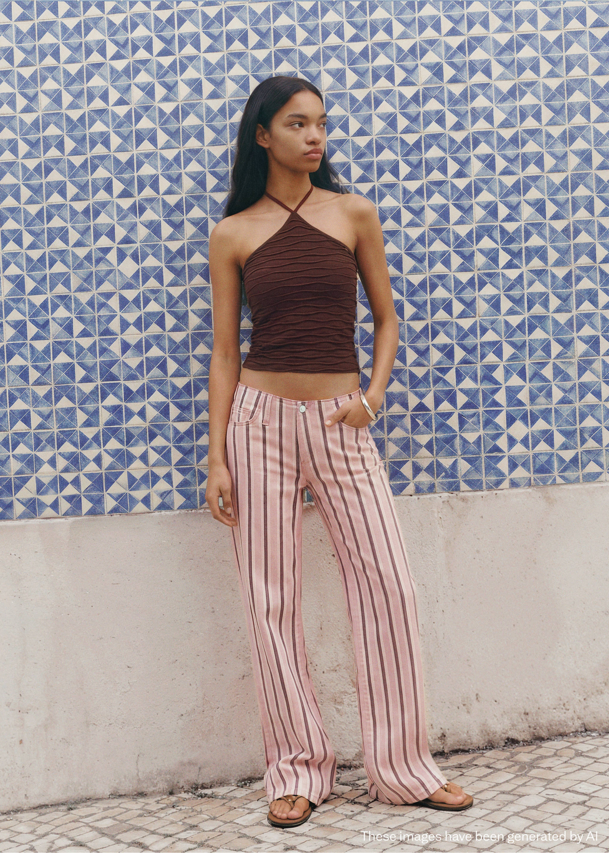 텍스처드 홀터 탑 - 일반 평면도, 브라운. Ref: 27076354-00.