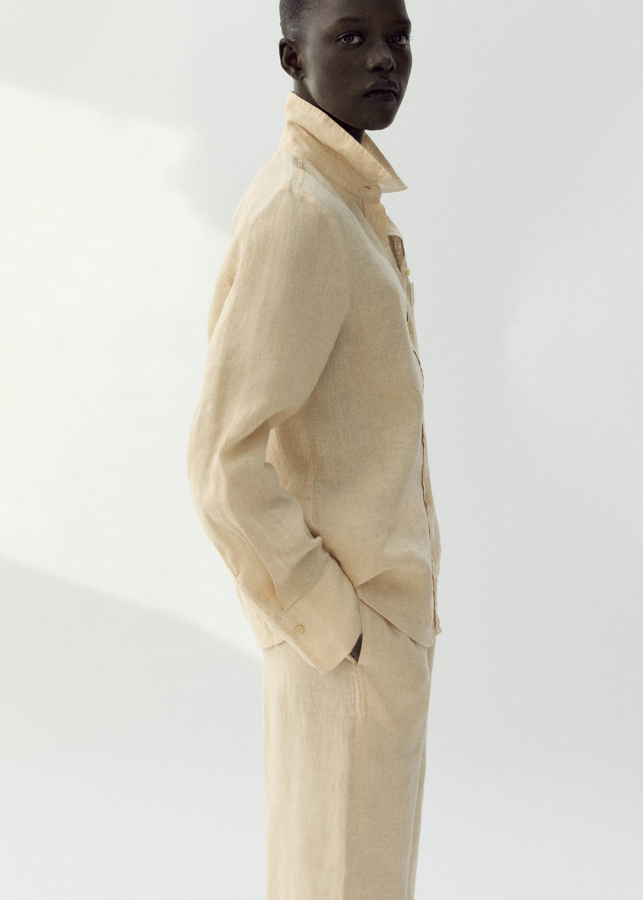 Straight linen-blend trousers - Details of the article 1