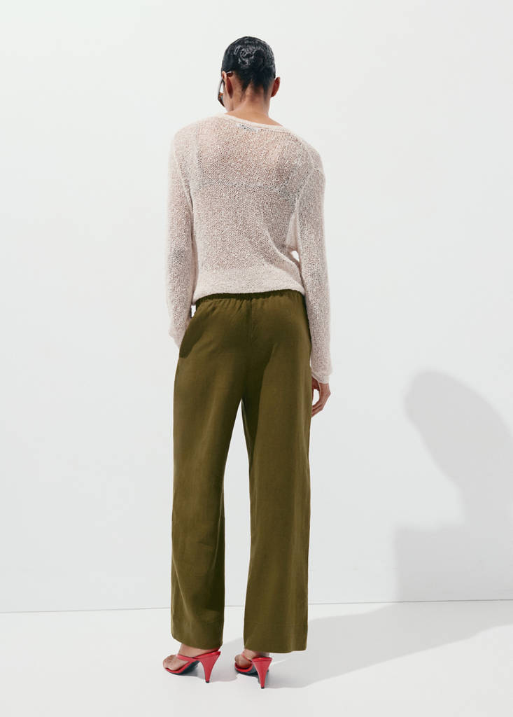 Straight linen-blend trousers — Olive Green