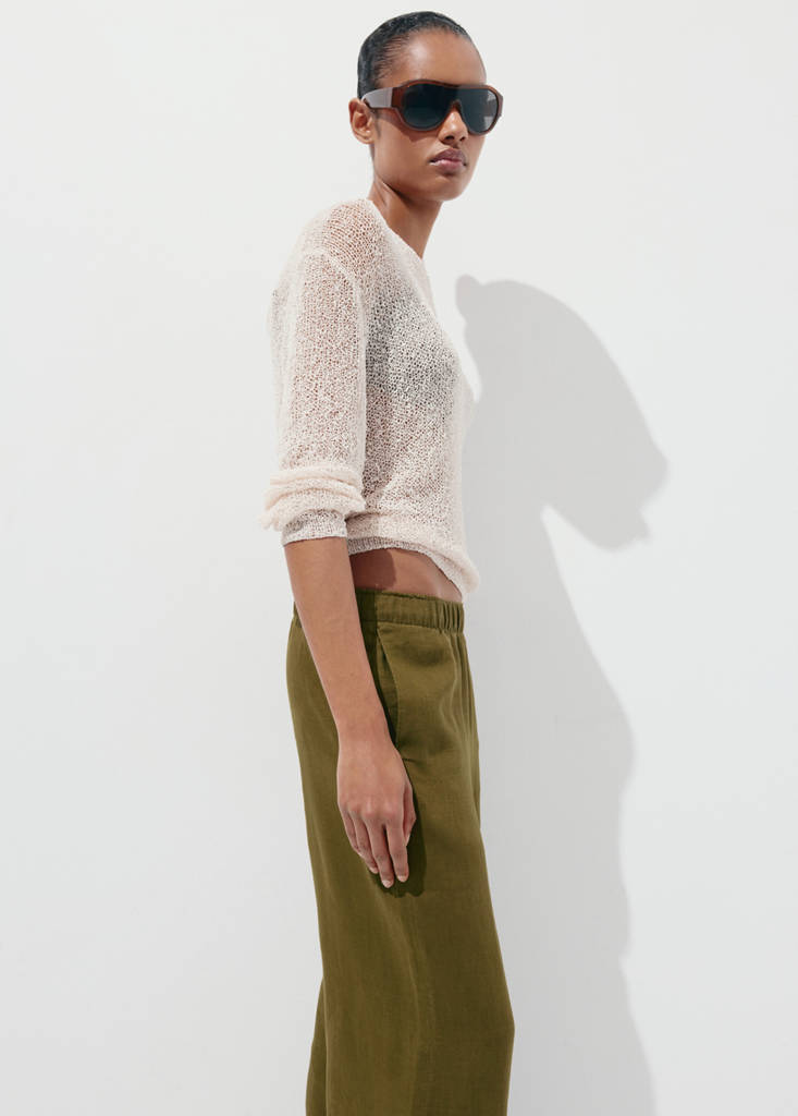 Straight linen-blend trousers — Olive Green