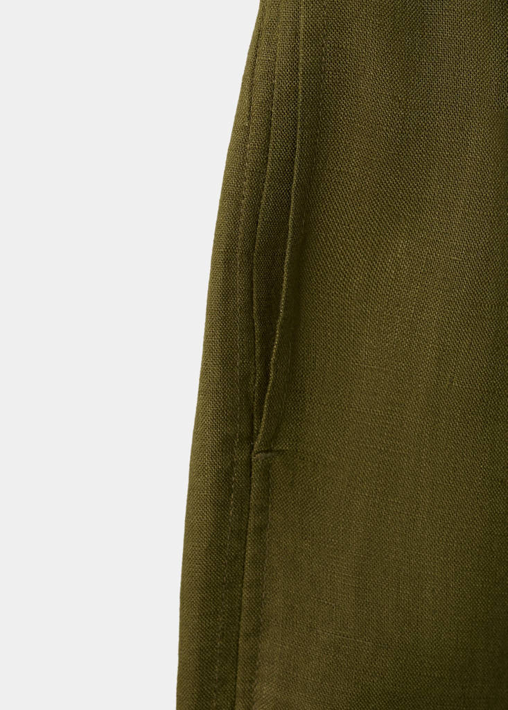 Straight linen-blend trousers — Olive Green