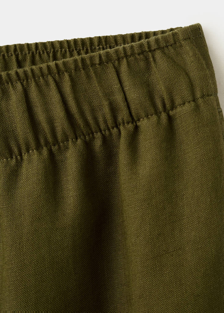 Straight linen-blend trousers — Olive Green