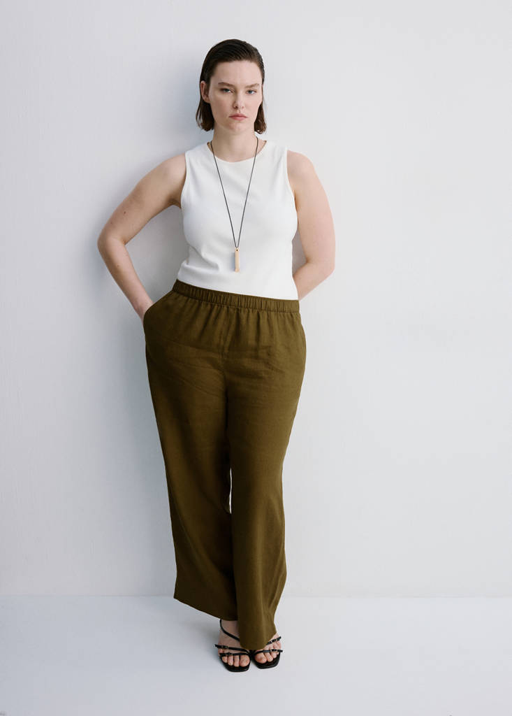 Straight linen-blend trousers — Olive Green