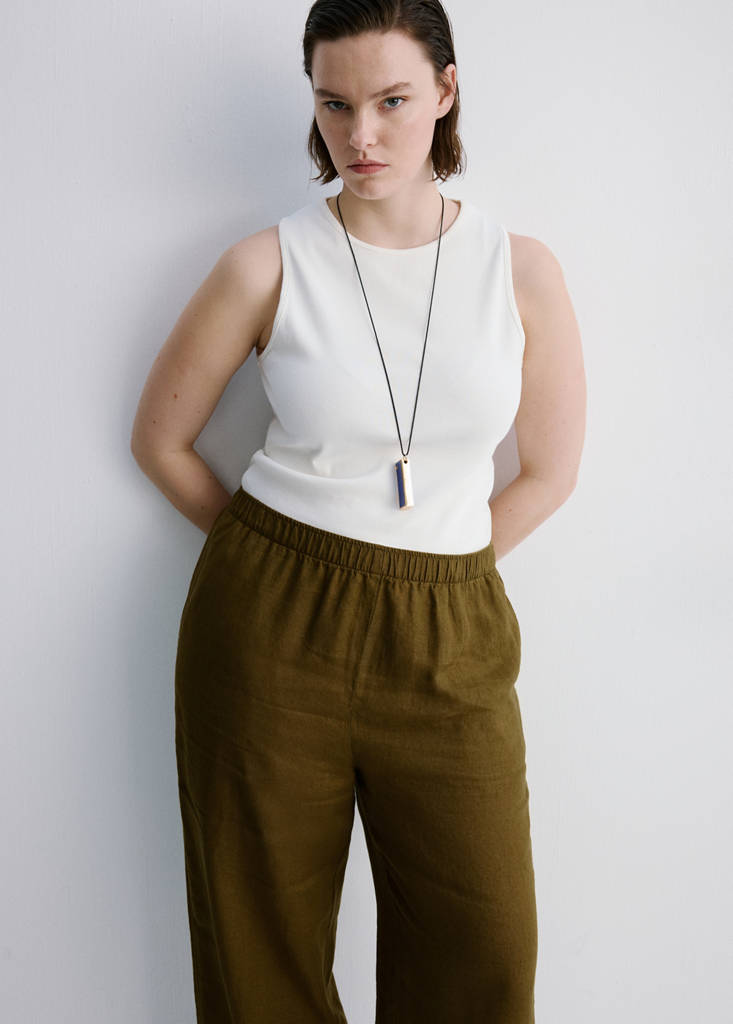 Straight linen-blend trousers — Olive Green