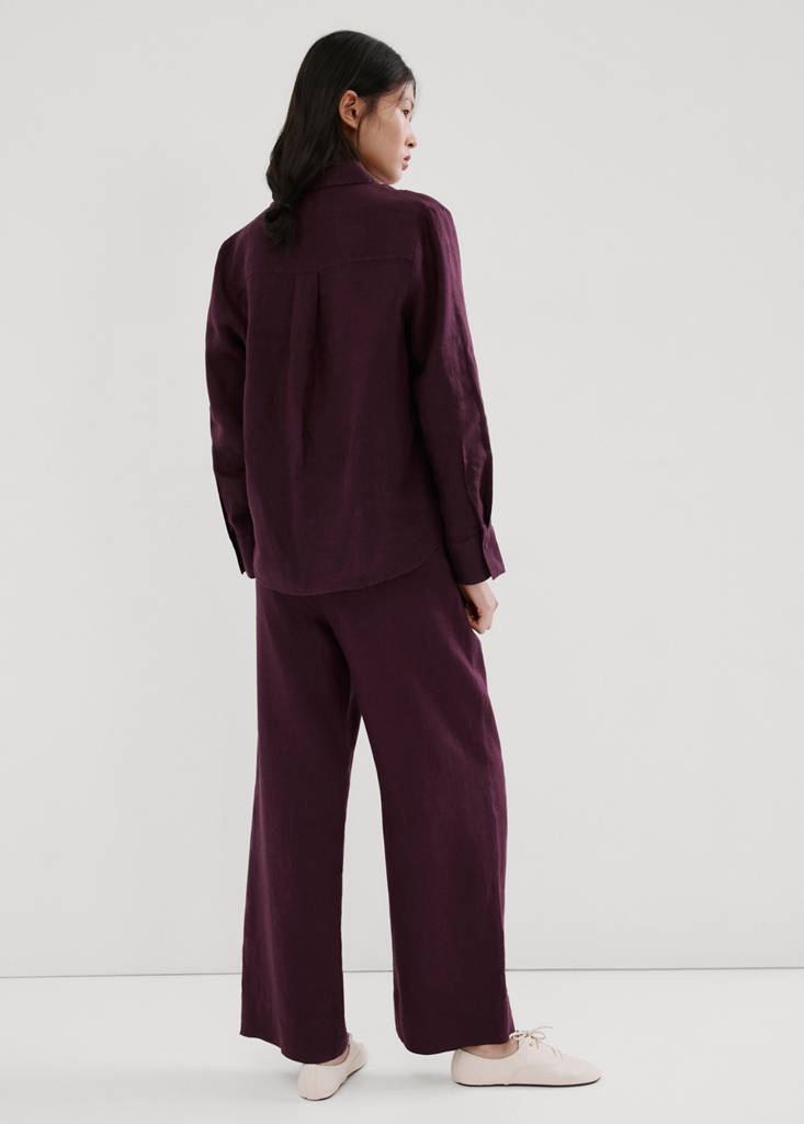 Straight linen-blend trousers — Plum