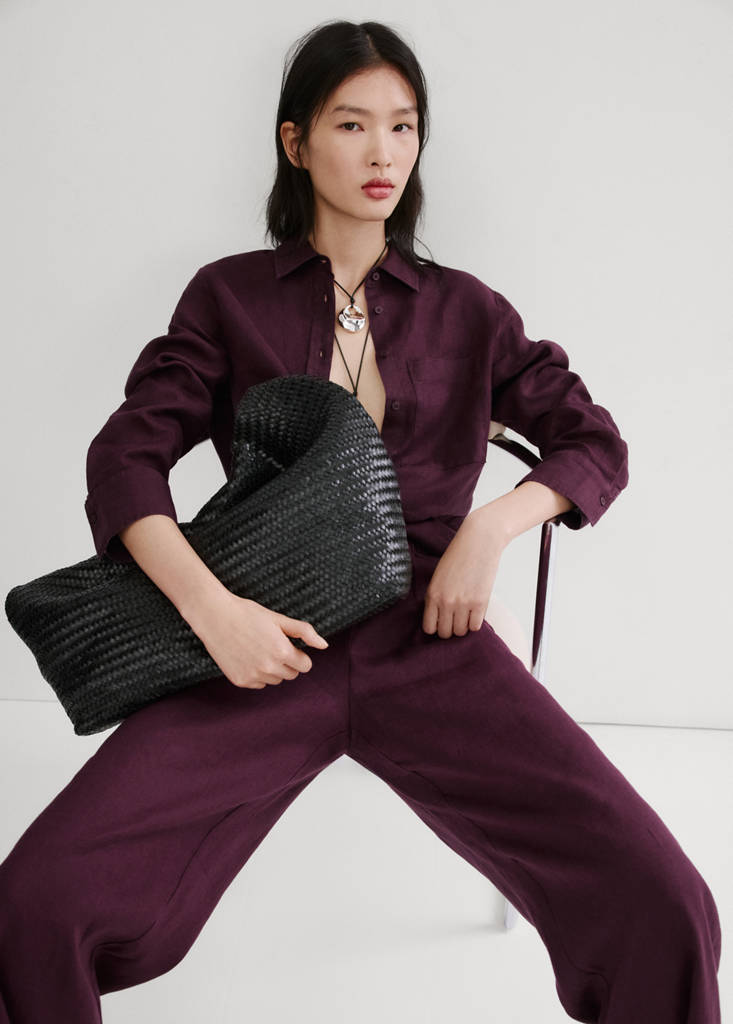 Straight linen-blend trousers — Plum