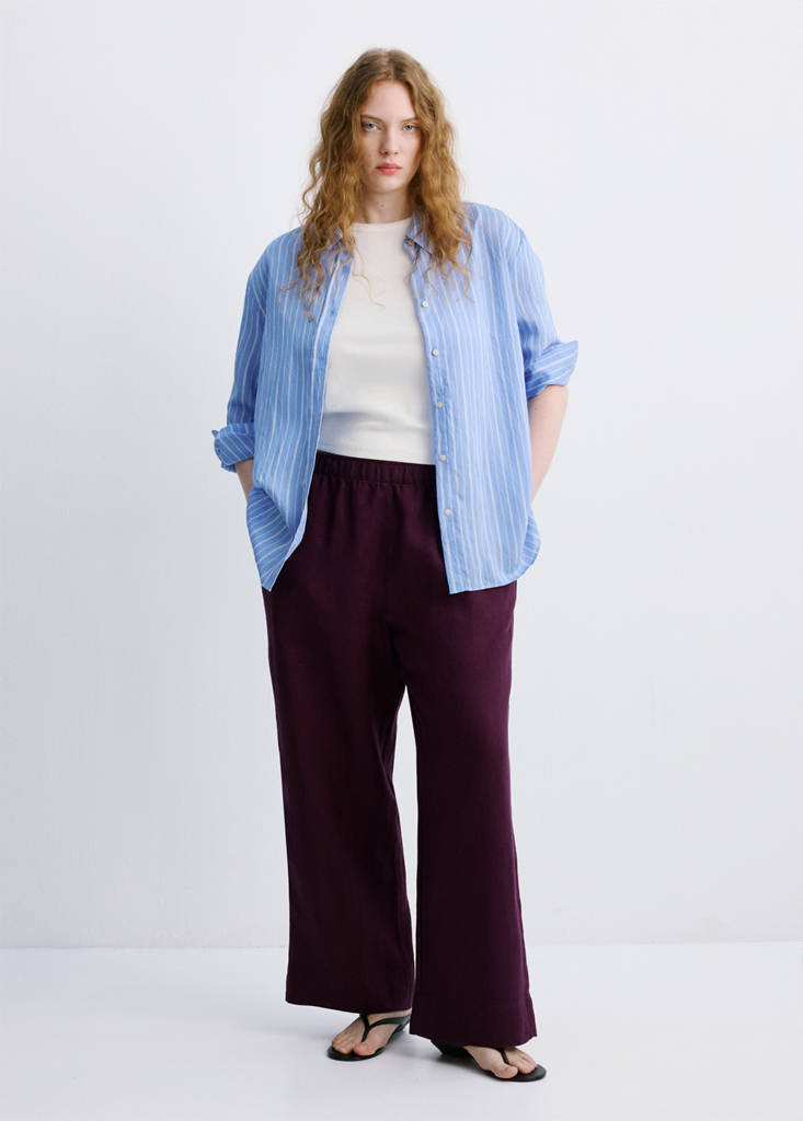 Straight linen-blend trousers — Plum