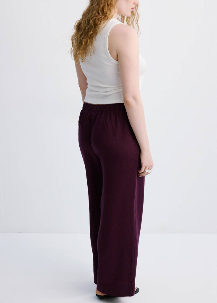 Straight linen-blend trousers — Plum