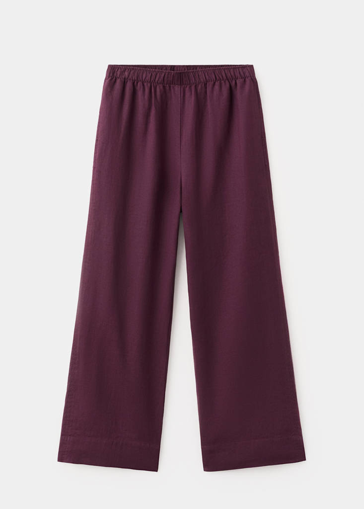 Straight linen-blend trousers — Plum