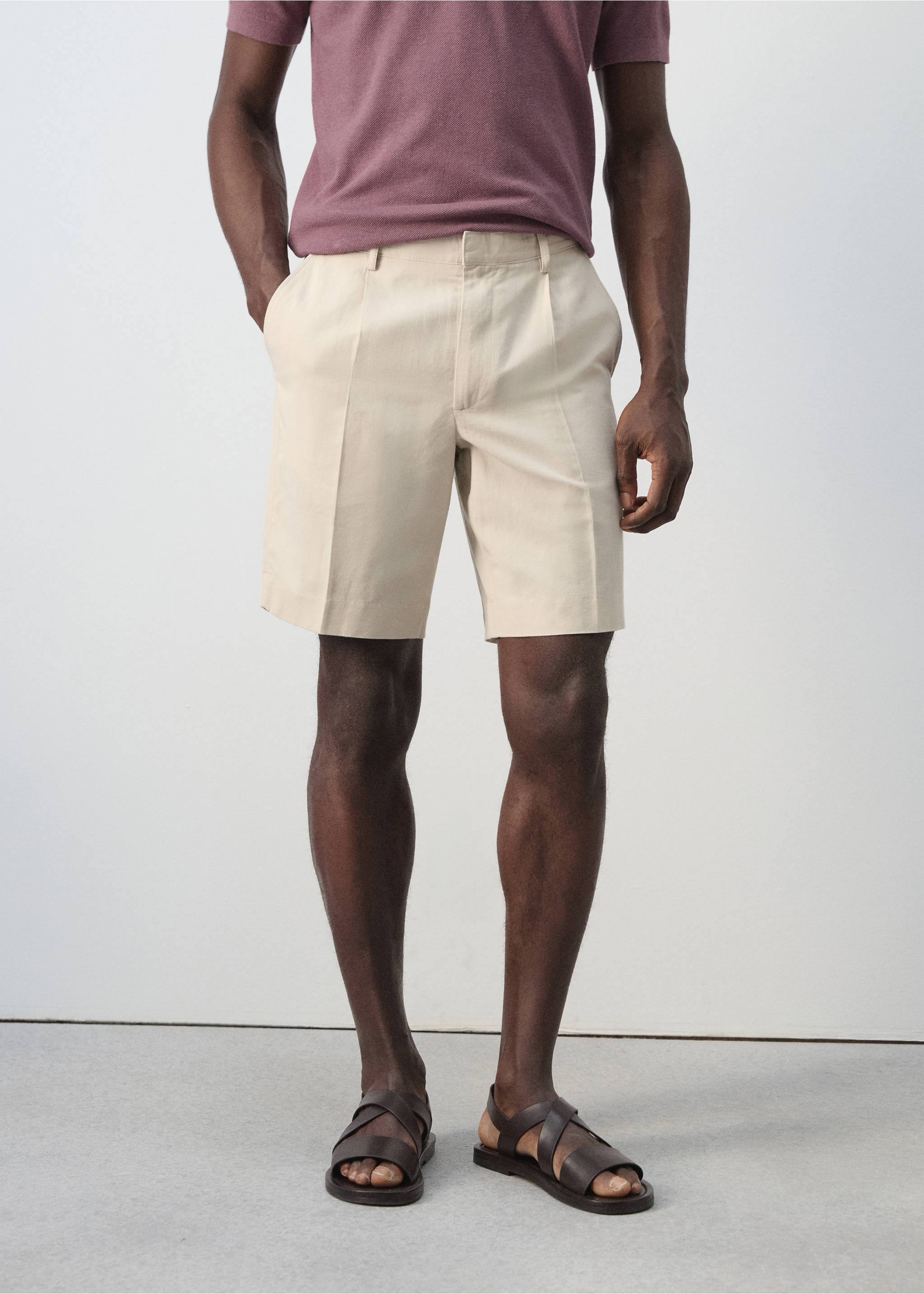 Regular fit cotton-linen Bermuda shorts - Medium plane, Sand. Ref: 27076709-00.