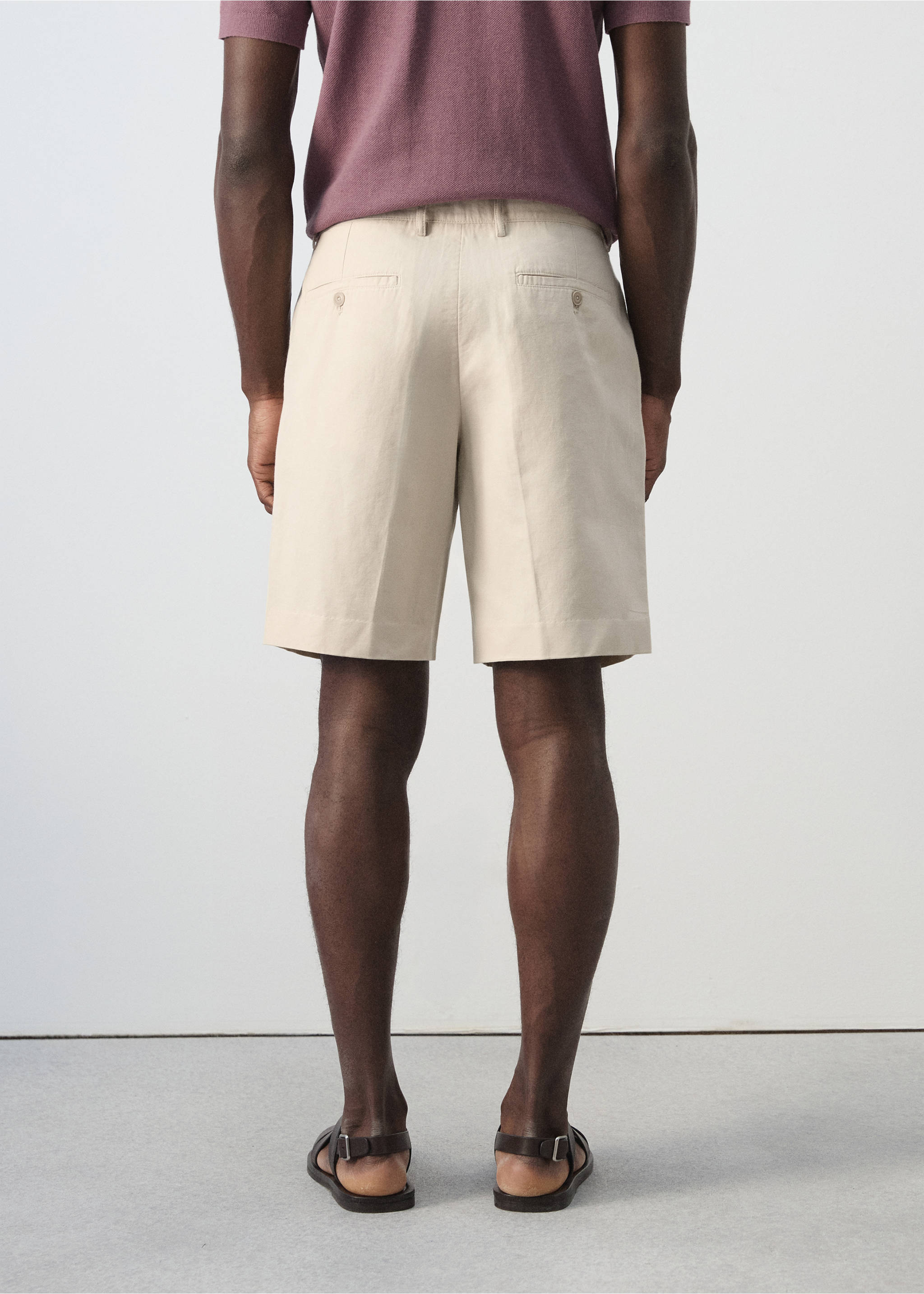 Regular fit cotton-linen Bermuda shorts - Reverse of the article, Sand. Ref: 27076709-00.