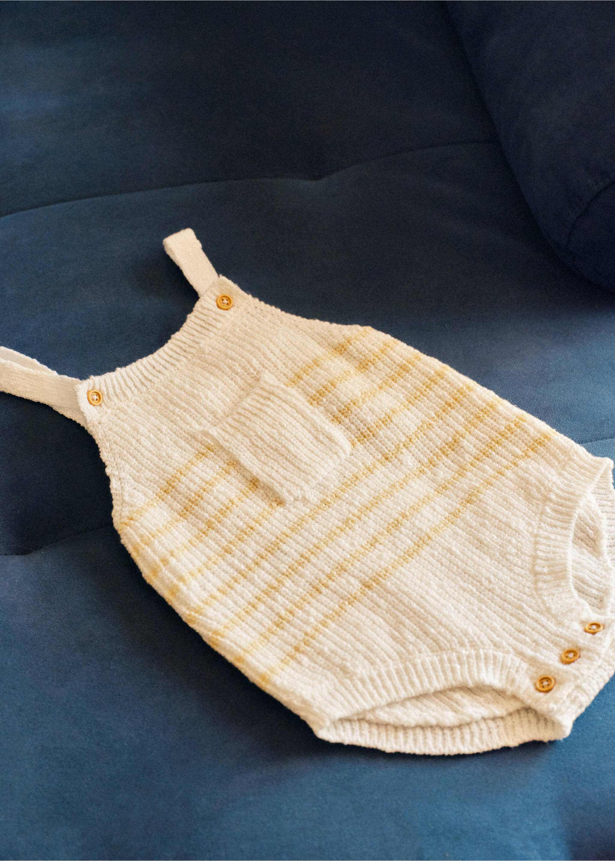 Striped knitted romper - Details of the article 5, Yellow. Ref: 27076716-00.