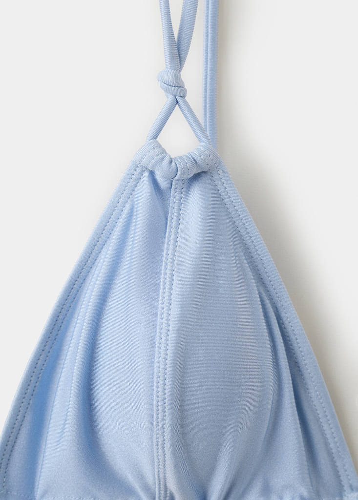 Satin effect tie-side bikini top — Sky Blue