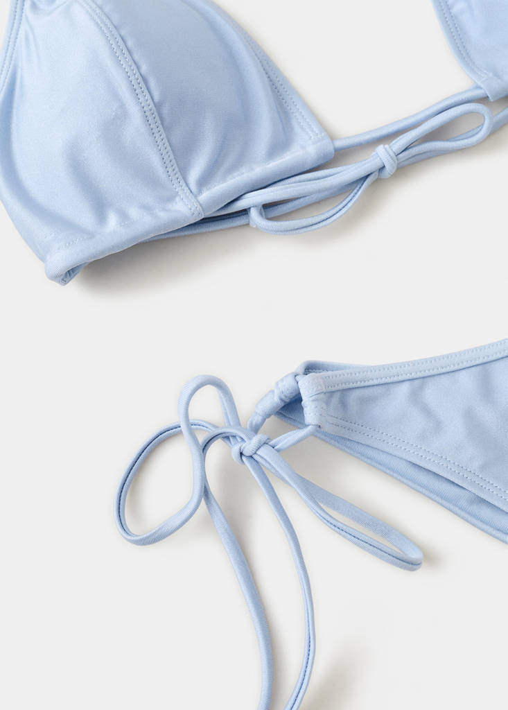 Satin effect tie-side bikini top — Sky Blue