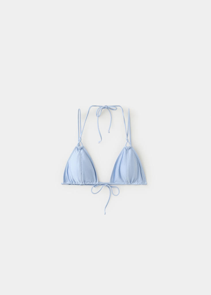 Satin effect tie-side bikini top — Sky Blue