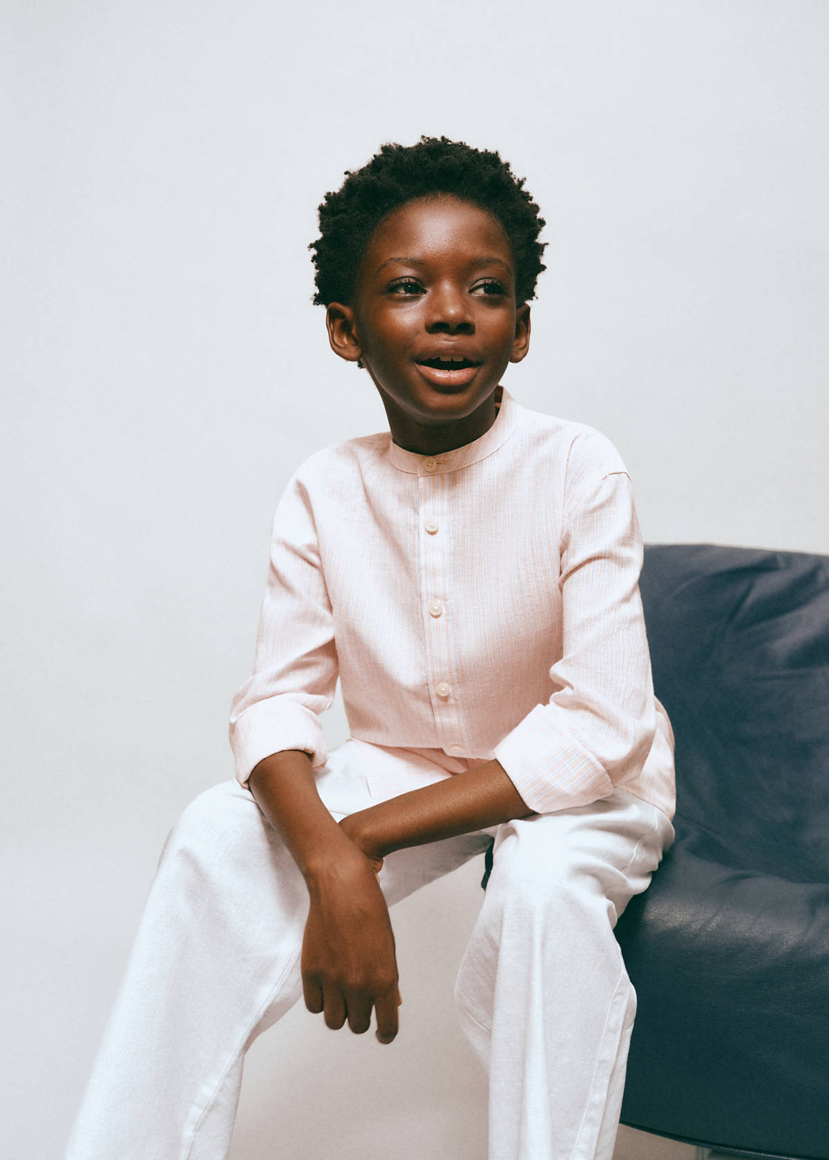 Striped linen shirt with combined stripes — Pale Pink