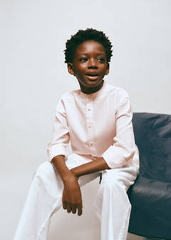 Striped linen shirt with combined stripes — Pale Pink 2
