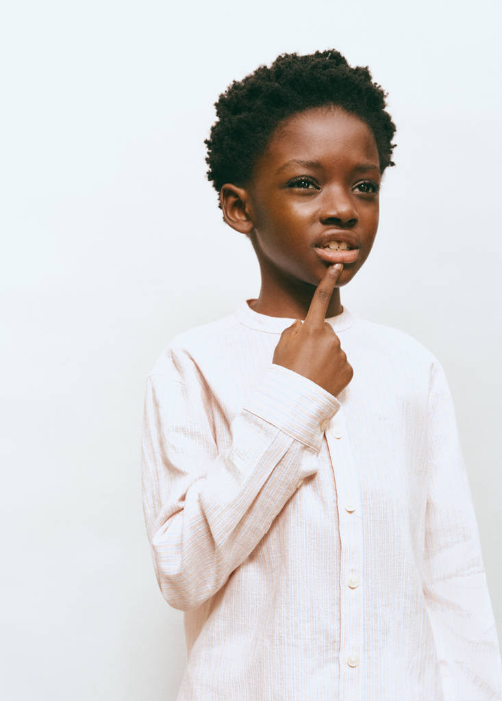 Striped linen shirt with combined stripes — Pale Pink