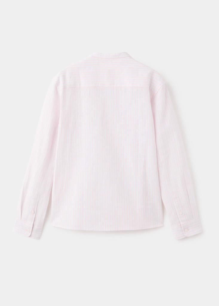 Striped linen shirt with combined stripes — Pale Pink