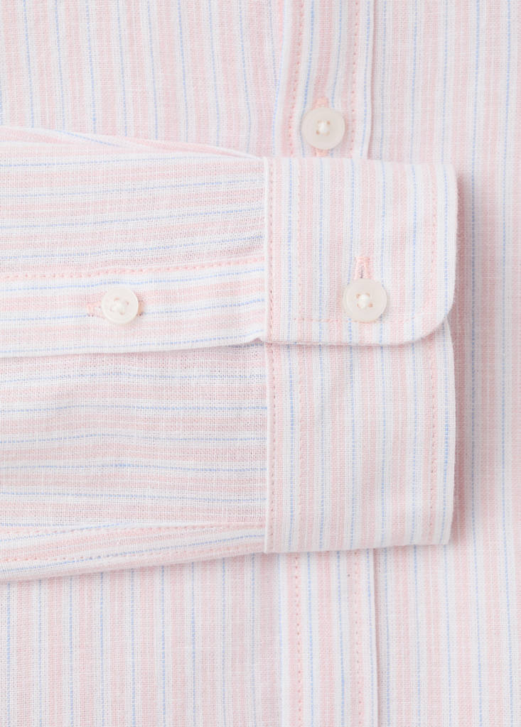 Striped linen shirt with combined stripes — Pale Pink