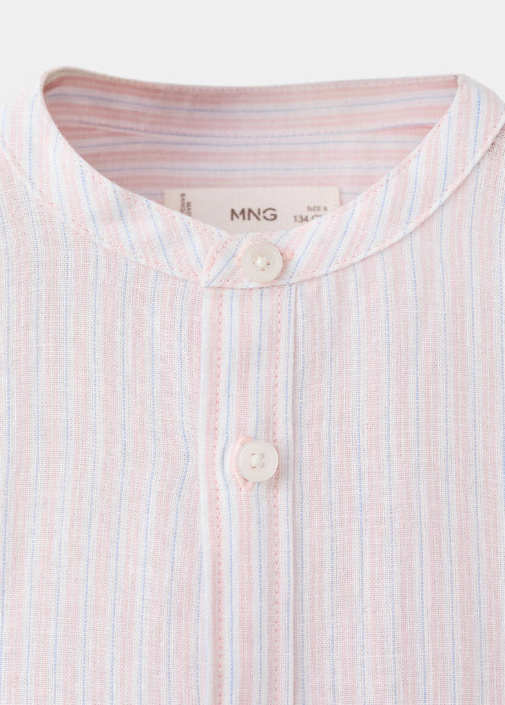Striped linen shirt with combined stripes — Pale Pink