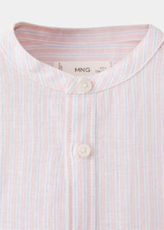 Striped linen shirt with combined stripes — Pale Pink 8