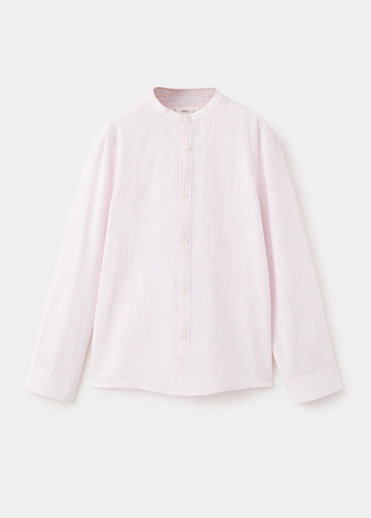 Striped linen shirt with combined stripes — Pale Pink