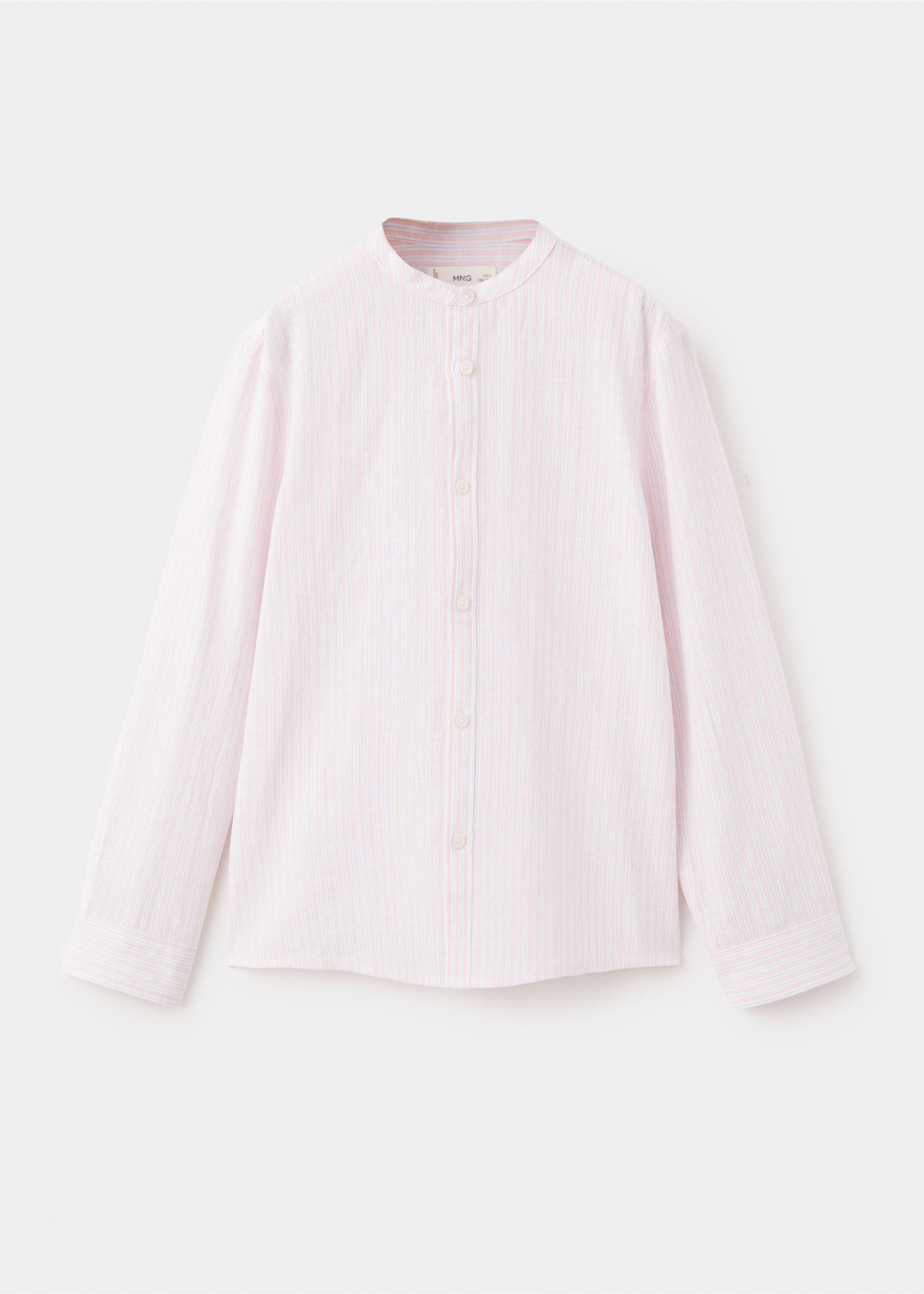 Striped linen shirt with combined stripes - Article without model, Pale Pink. Ref: 27076727-00.