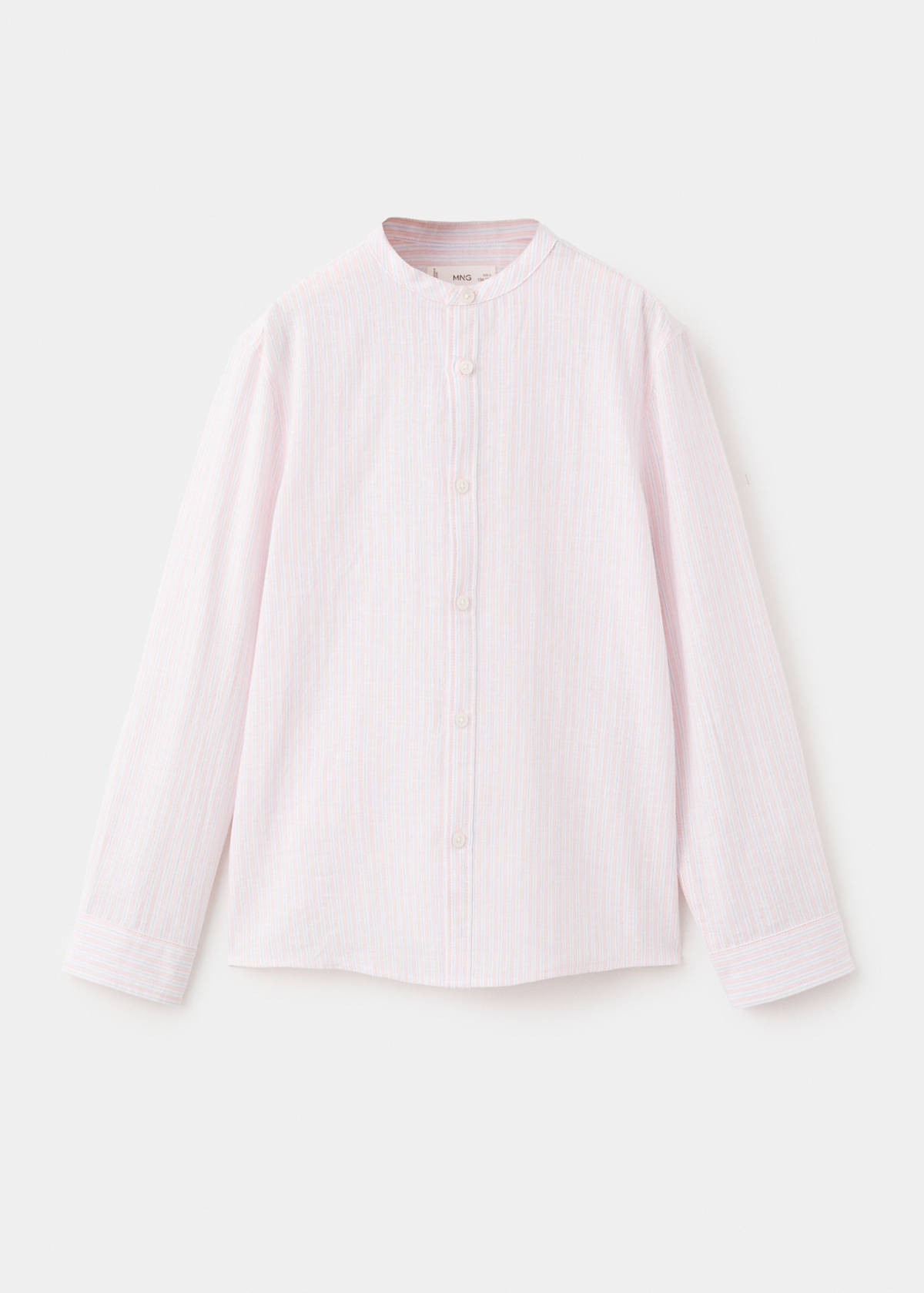Striped linen shirt with combined stripes — Pale Pink