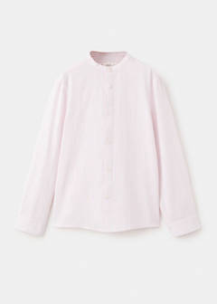 Striped linen shirt with combined stripes — Pale Pink 3