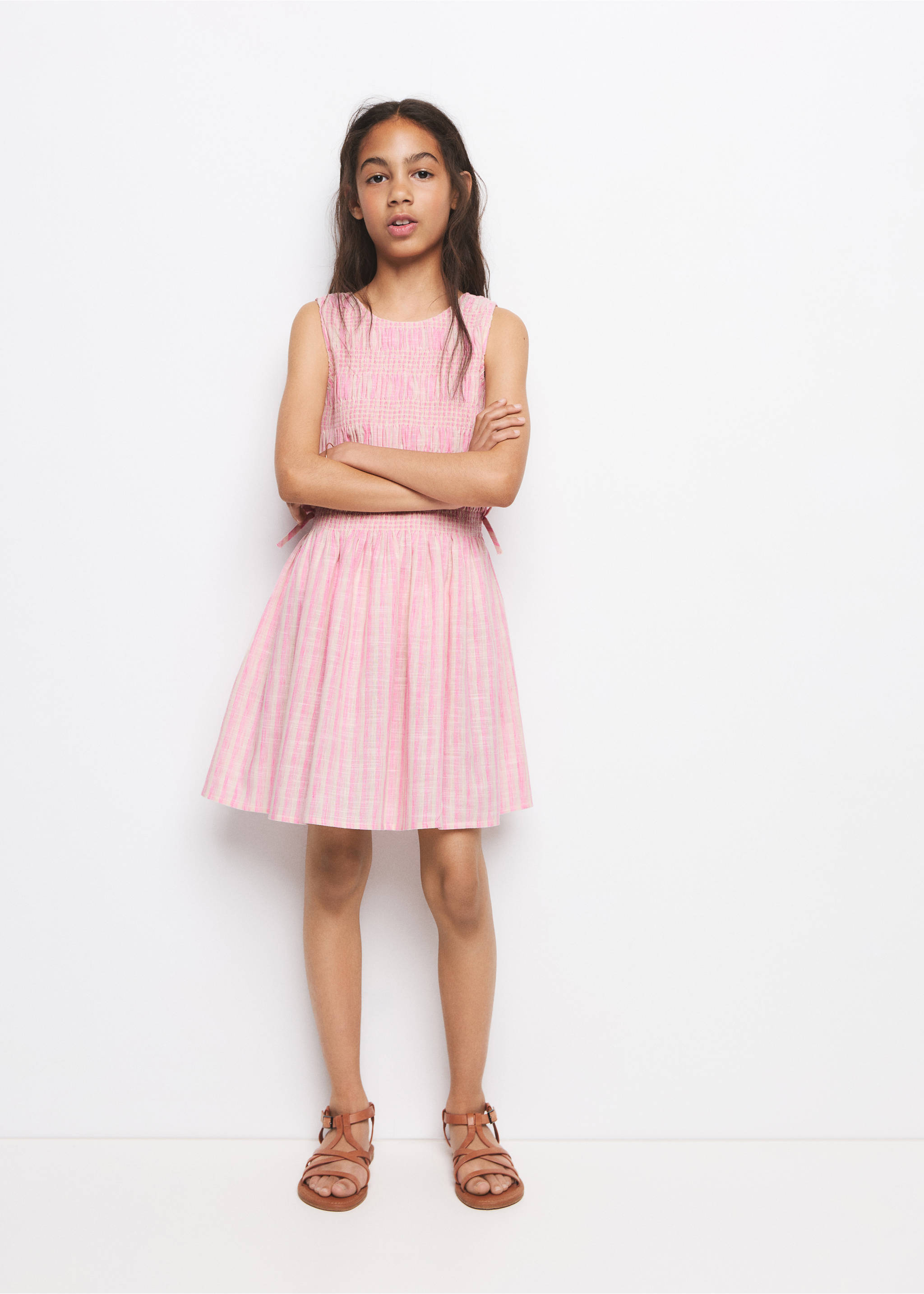 Bow striped dress - General plane, Pink. Ref: 27076729-00.