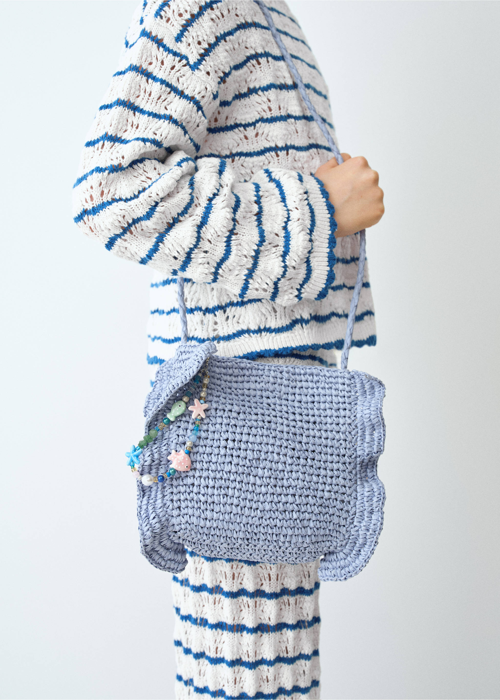 Pantalon en maille ajourée à rayures - Plan moyen, Bleu électrique. Ref: 27076733-00.