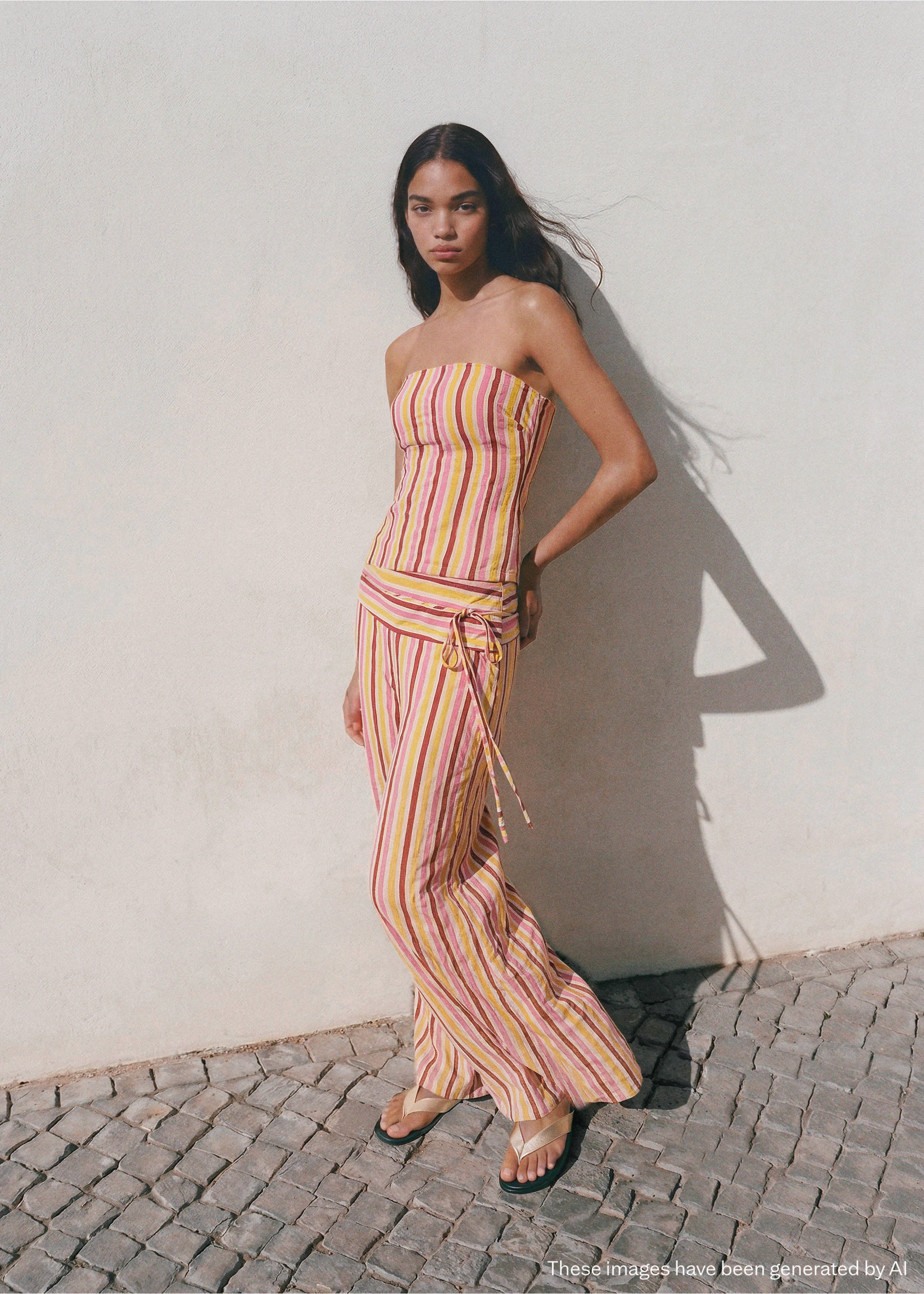 بنطال فضفاض بخطوط متناسقة - رؤية عامة, اصفر مستردة. Ref: 27076735-00.