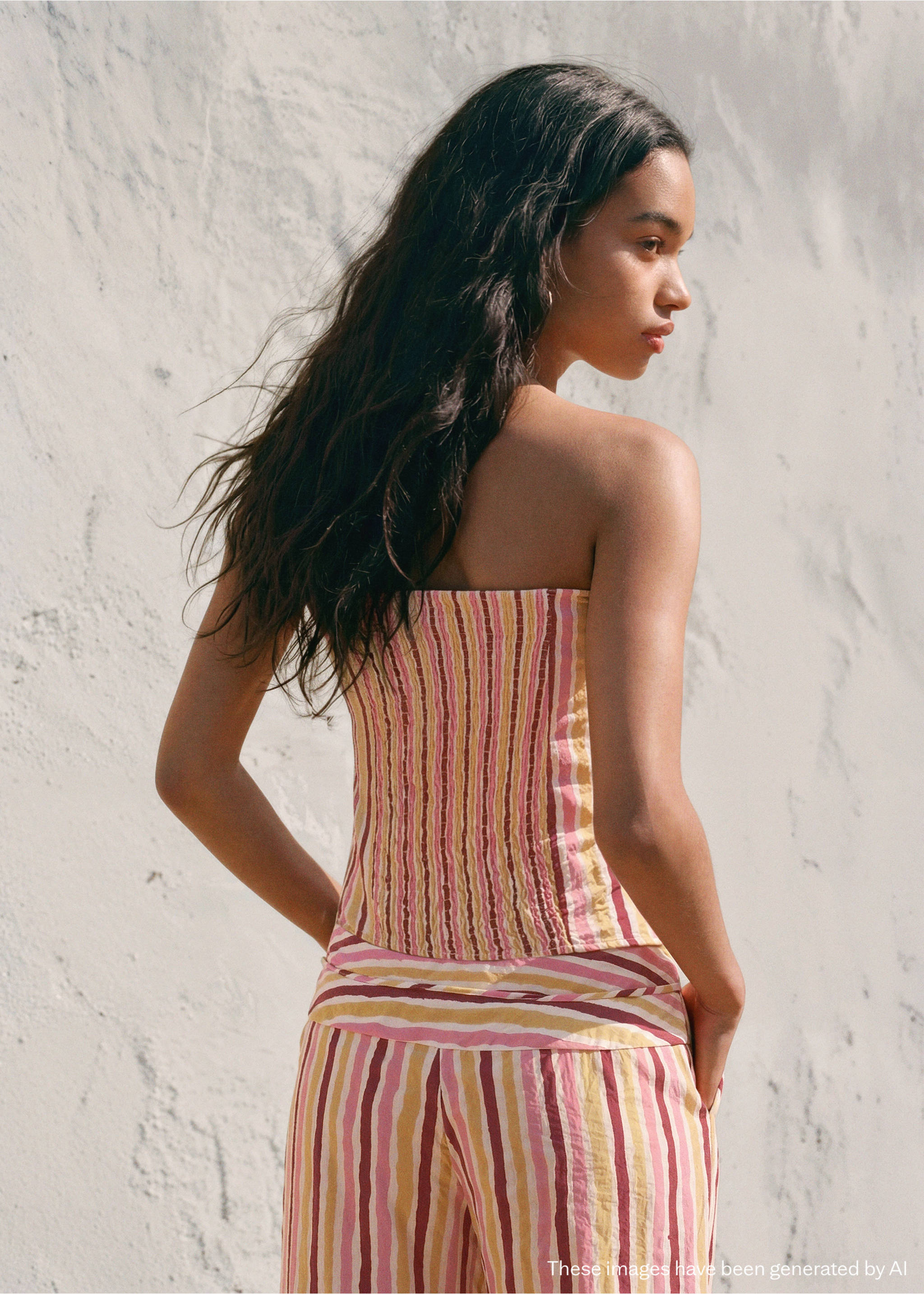 بنطال فضفاض بخطوط متناسقة - الجهة الخلفية للمنتج, اصفر مستردة. Ref: 27076735-00.