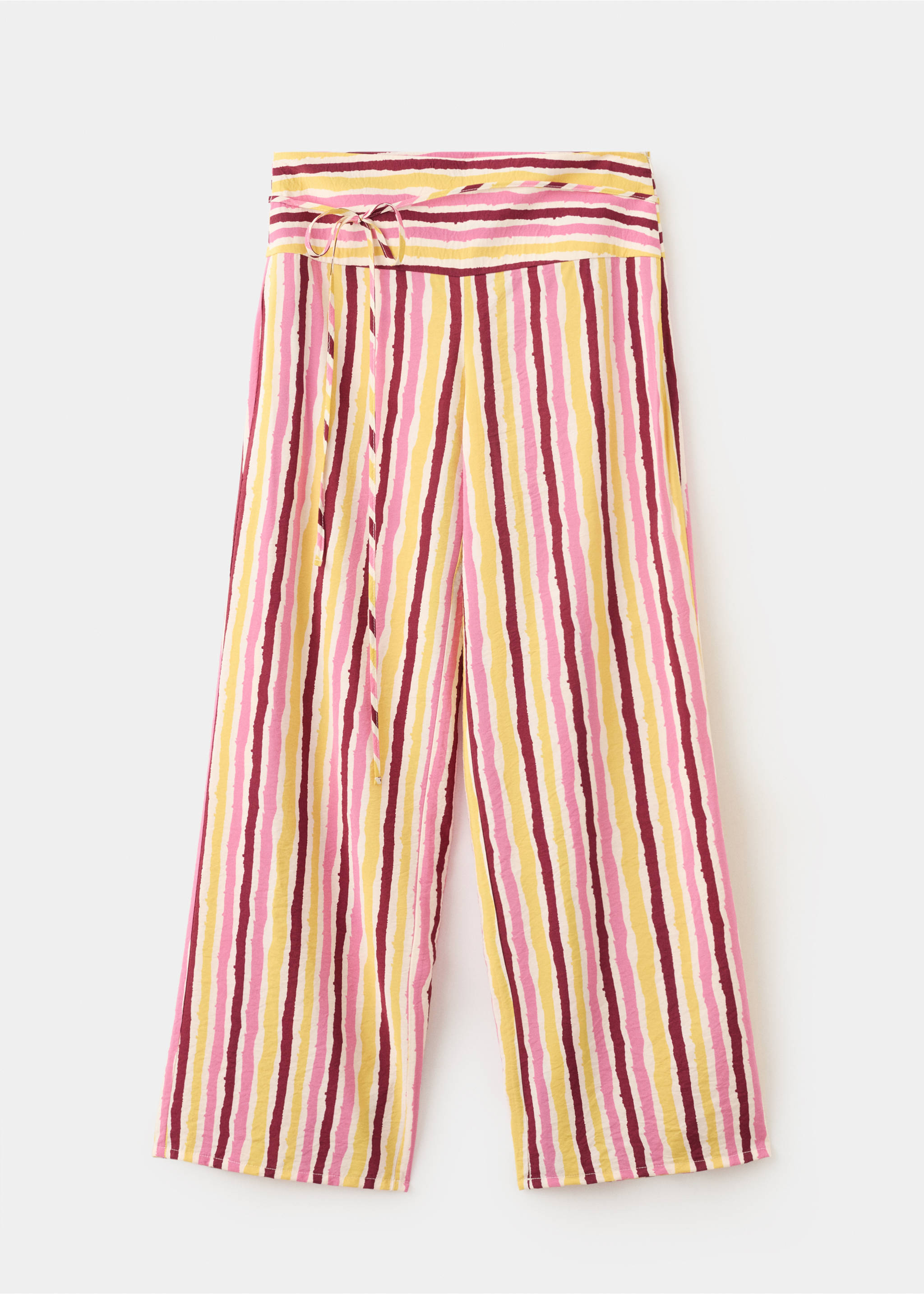 Fluid trousers with combined stripes - Article without model, Mustard. Ref: 27076735-00.