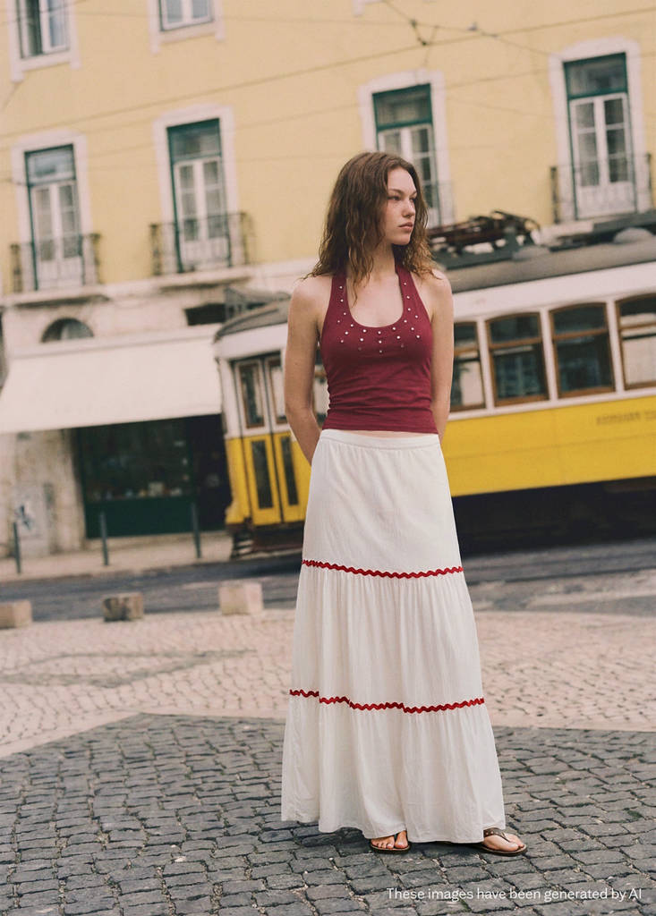 Panel skirt with scalloped details — Off White