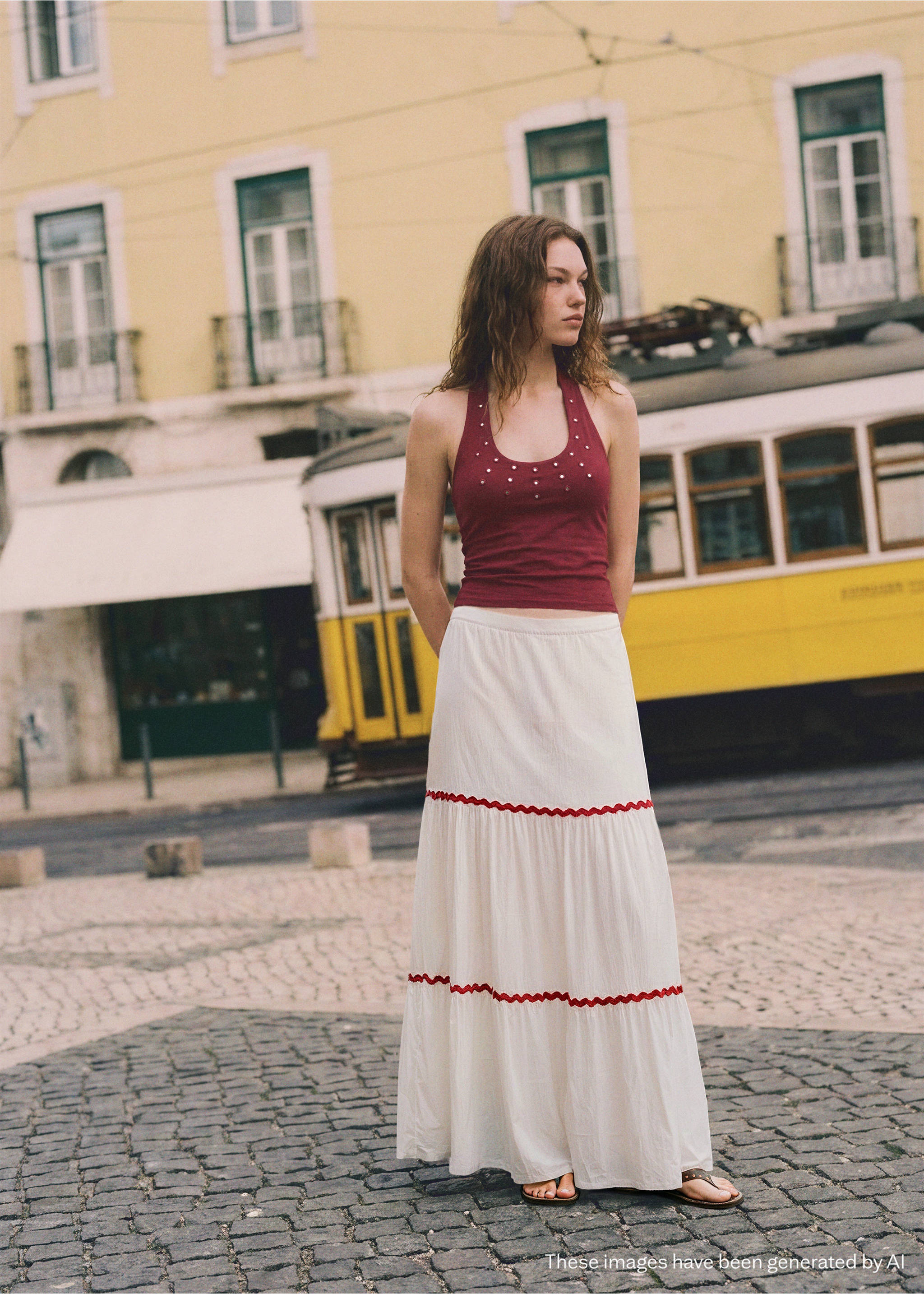 تنورة بألواح بتفاصيل متموجة - رؤية عامة, سكري. Ref: 27076741-00.