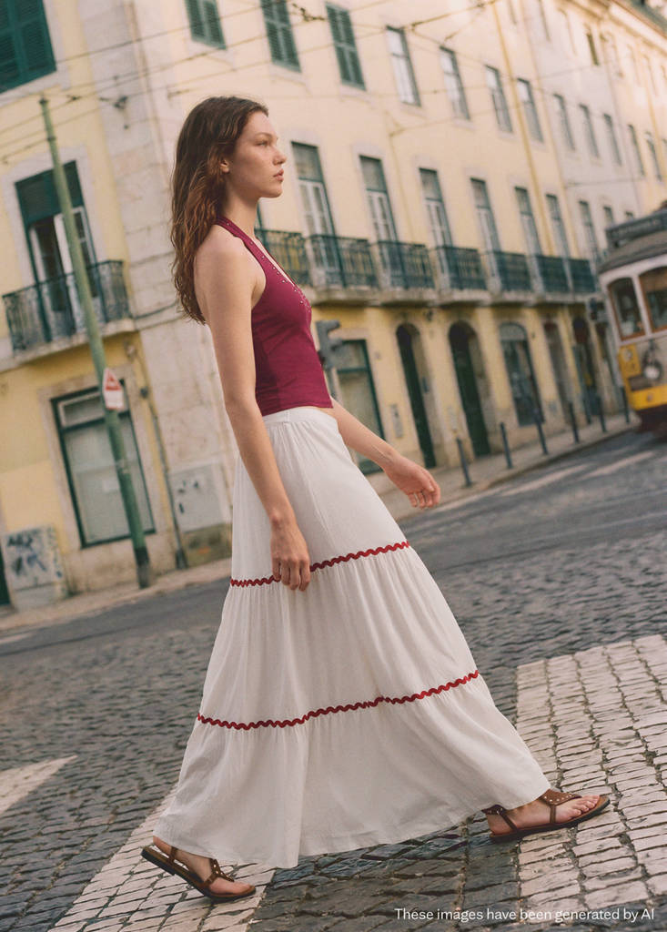 Panel skirt with scalloped details — Off White